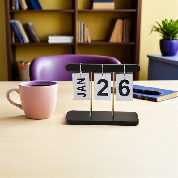 Luxshiny 2Pcs Rustic Wooden Desk Calendar Perpetual Flip Date Display Desktop Organizer with Elegant Design