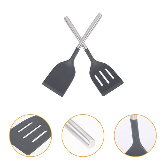 Luxshiny 2Pcs Simple Design Silicone Turner Spatula for Cooking Tools Black