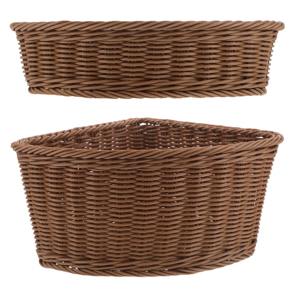 Luxshiny 2Pcs Space Saving Triangle Woven Corner Basket in Light Brown for Multi Purpose Home Organization
