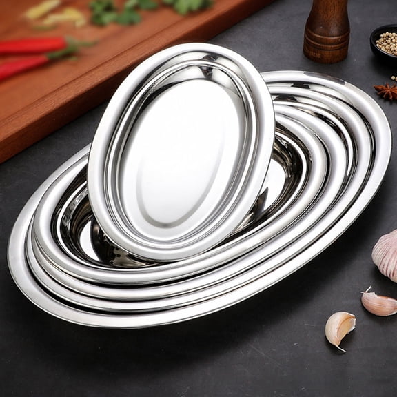 Luxshiny 2Pcs Stainless Steel Oval Food Tray Simple Design for Restaurant and Home Use