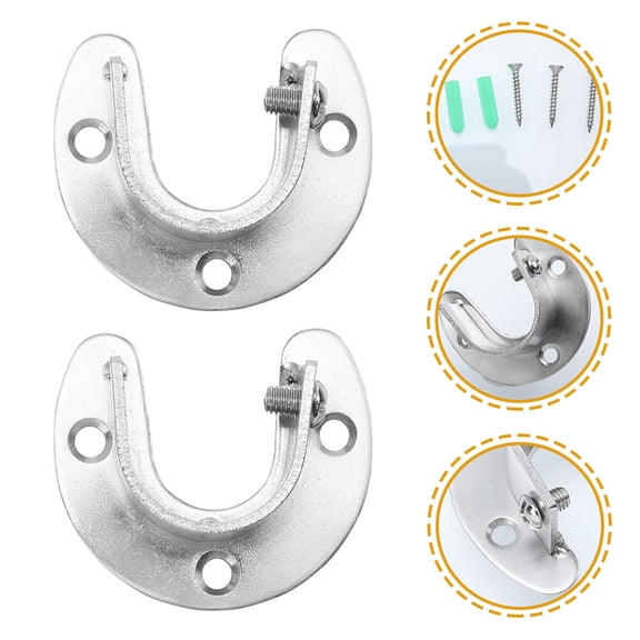 Luxshiny 2Pcs Stainless Steel Wardrobe Rod Holder Supporting Closet Rod for Shower Curtain Installation