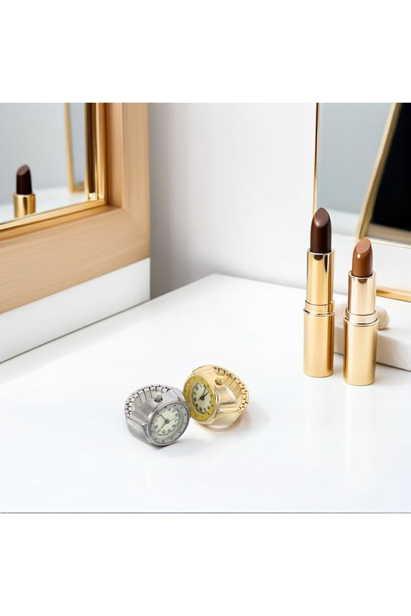 2Pcs Steampunk Inspired Finger Watch with Round Face and Durable Adjustable Elastic Strap