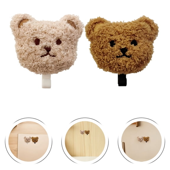 Luxshiny 2-Pack Plush Bear Key Holder Hooks Adhesive Wall Mount for Household Organization and Hanging
