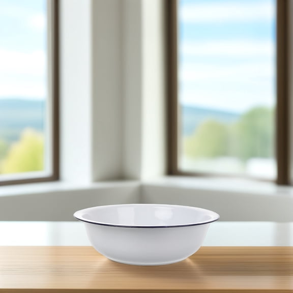 Luxshiny 2Pcs Vintage White Enamel Basin Multipurpose Kitchen Wash Tub for Dough and Vegetables