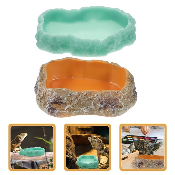 Luxshiny Resin Reptile Water Dish Assorted Color Night Glow for Pets 2Pcs