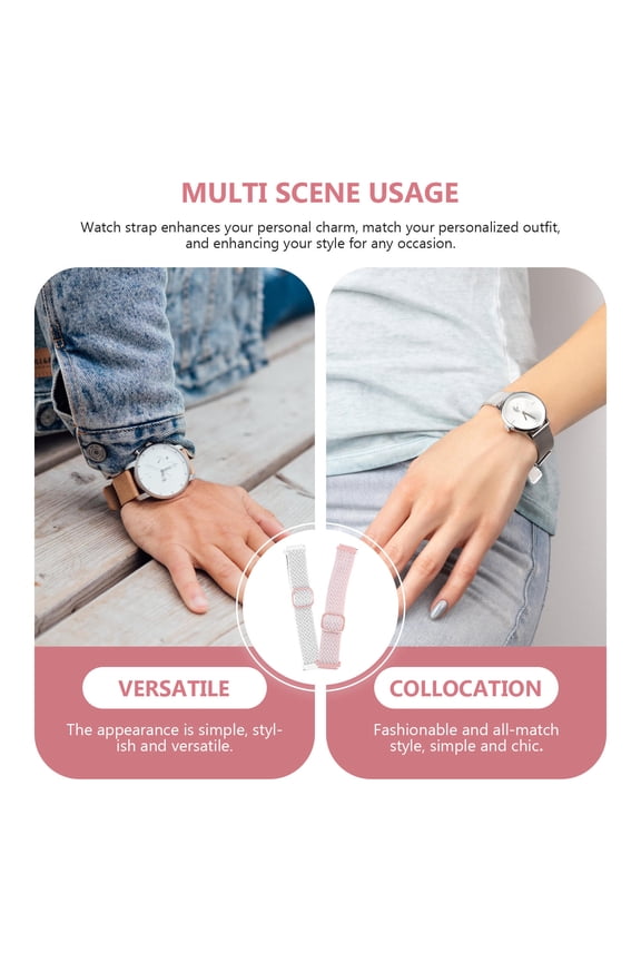 2Pcs White Decorative Nylon Watch Strap Woven Band Replacement for Wristwatch Accessory