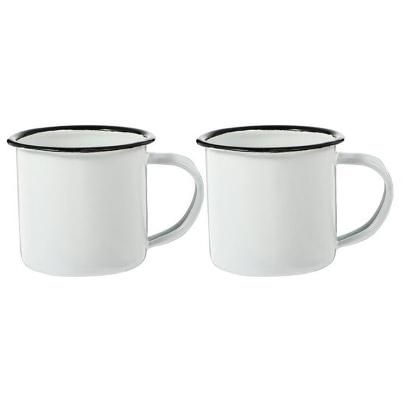 Luxshiny 2Pcs White Enamel Mugs Iron Water Cups for Home with Flat Base Non Slip Practical Use