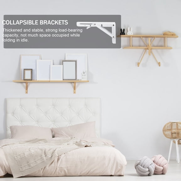 Luxshiny 2Pcs White L Shaped Foldable Brackets Stainless Steel Triangle Shelf Supports for Strong Load Bearing