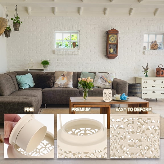 Luxshiny 2Pcs White Metal Candle Stand Hollow Ornament Candle Burner for Home Celebration Decor