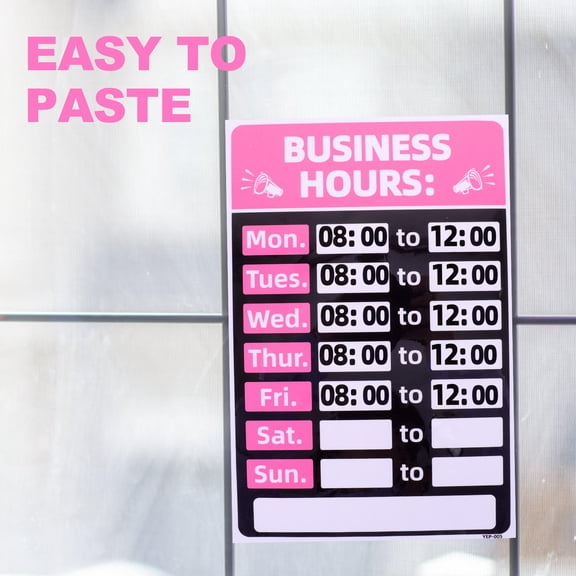Luxshiny 2Pcs Writable Adhesive Hour Signs Durable Pink Business Operation Hours Decals for Store