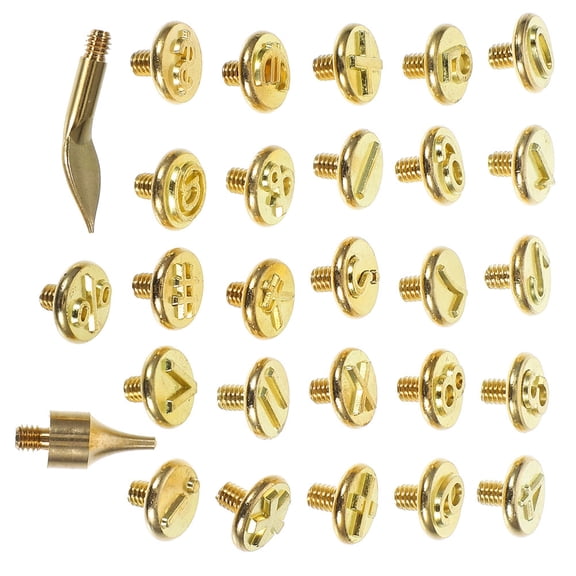 Luxshiny 2Sets Brass Wood Burning Tips Set for Letter Engraving on Wood Paper DIY Projects