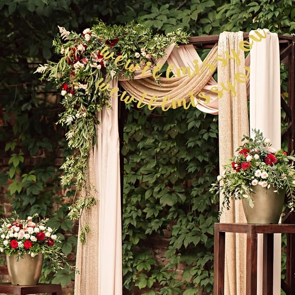 Luxshiny 2Sets Golden Glitter Party Supplies Banner for Engagement Retirement Celebration