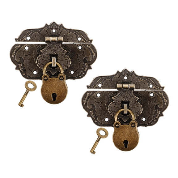 Luxshiny 2Sets Small Vintage Metal Lock Bear Shape Hasp Latch with Keys for Cabinets and Suitcases