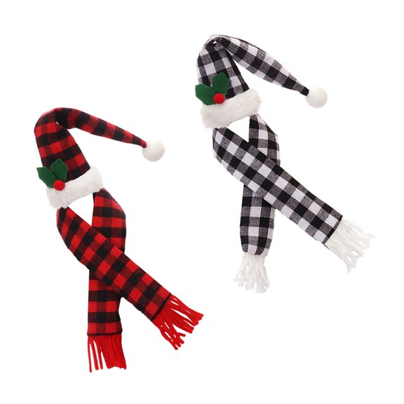 Luxshiny 2Sets Wine Bottle Cover with Knitted Scarf and Hat Assorted Colors Xmas Decoration
