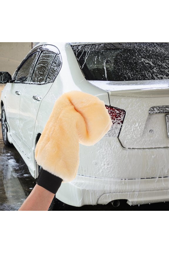 2Pcs Yellow Wool Plush Car Washing Gloves Buffing Pad for Car Cleaning and Polishing