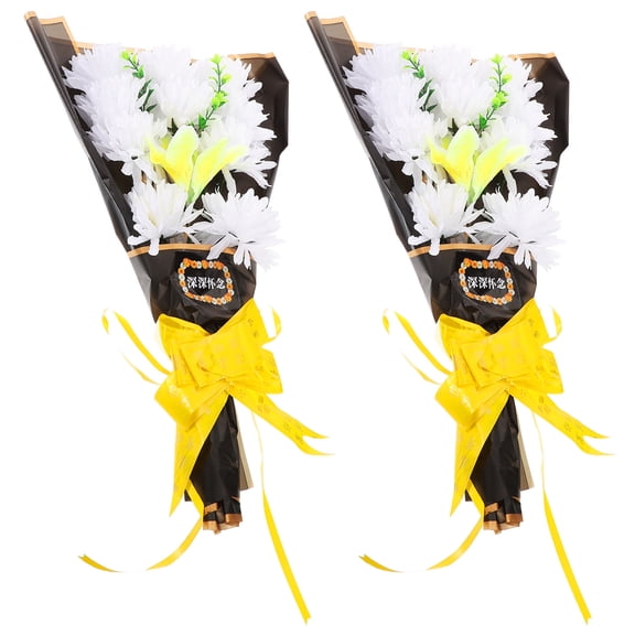 Luxshiny 2pcs Cemetery Decorations Headstone Memorial Flower Bouquets Assorted Color for Tomb Decoration