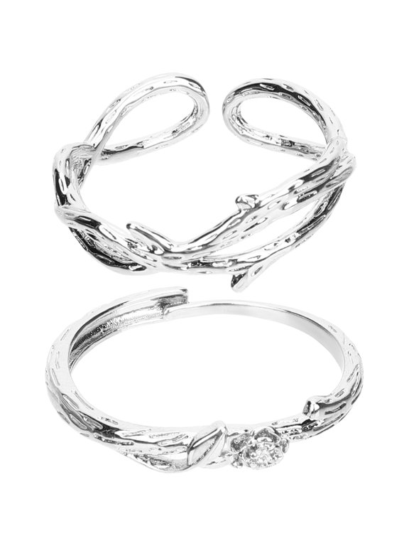 2pcs Couple Matching Rings Adjustable Alloy Commitment Ring