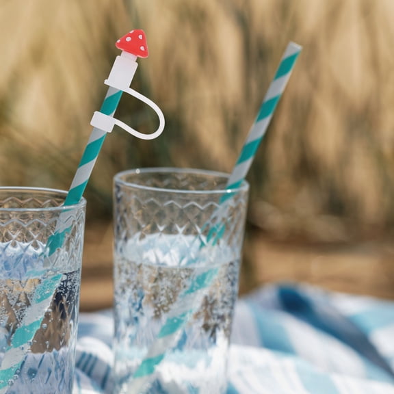 Luxshiny 2-Pack Fun Mushroom Drink Straw Caps, Reusable Cute Beverage Covers for Kids Parties and Unique Drink Decoration
