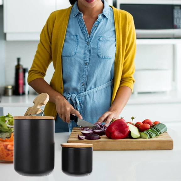 Luxshiny 2pcs Kitchen Organization Storage Jar Ceramic Seal Black