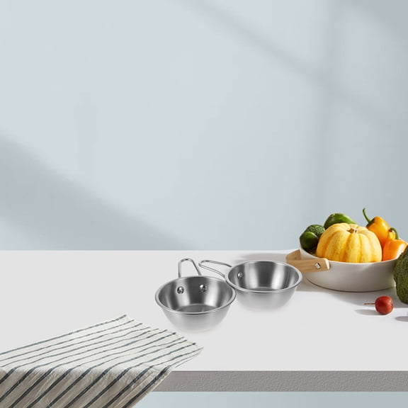 Luxshiny Set of 2 Korean Style Round Rice Bowls with Handle and Sauce Dishes for Cooking Kitchen Use