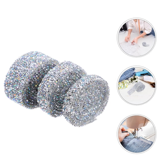 Luxshiny 3 Rolls Rhinestone Tape for Wedding Parties Artists Crafts Silver Plastic Resin