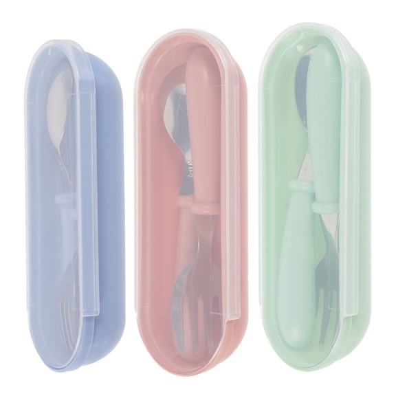 Luxshiny Self Feeding Toddler Utensils Green Stainless Steel 3 Sets