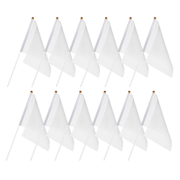 Luxshiny 30Pcs Hand Held White Flags on Sticks Durable Polyester Referee Flags for Sports Events Festival Use