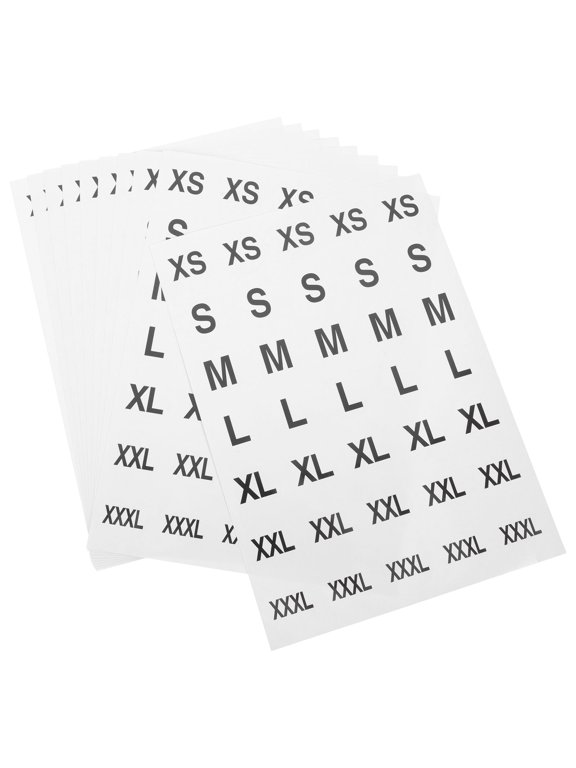 350-Pack Black Adhesive Size Labels for Apparel Retail - Ideal for T-Shirts, Sweaters, Coats and Clothing Items