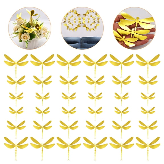 Luxshiny 36Pcs Golden Dragonfly Adorn Metal Wall Crafts for Festive Ambiance