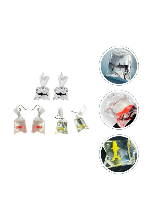 3Pairs Exaggerated Ear Pendants Shark Earrings Assorted Color Festival Party Accessory