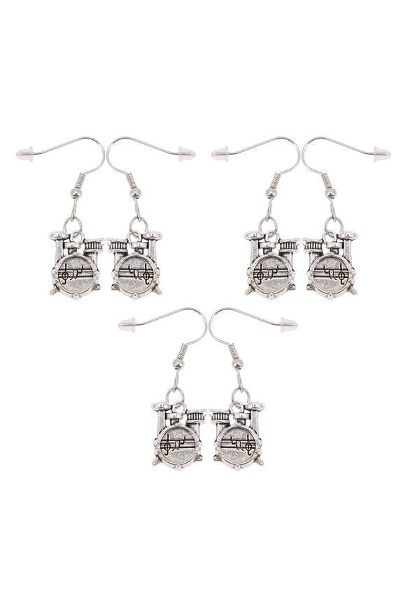 3Pairs Plated Ear Jewelry Drum Set Earrings Alloy Ear Pendant for Music Festival Wear