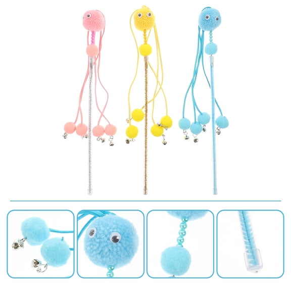 Luxshiny 3Pcs Assorted Color Cat Teaser Wand Indoor Cat Plaything for Exercise Training and Behavior Improvement
