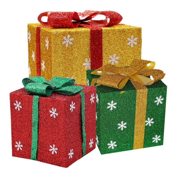Luxshiny 3Pcs Christmas Presents Box with Snowflake Design and Bowknot for Holiday Decoration