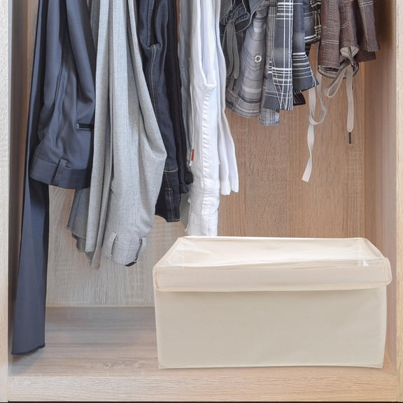 Luxshiny 3Pcs Beige Fabric Shelf Storage Baskets with Transparent Lid Foldable Closet Organizer