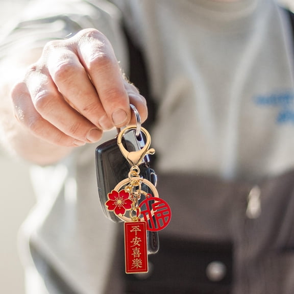 Luxshiny 3-Pack Red Fu Keychains with Cute Flower Pendants, Decorative Bag Charms and Key Holders Accessories
