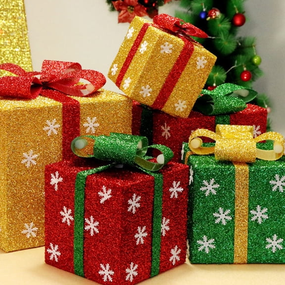Luxshiny 3Pcs PVC Christmas Packing Boxes with Snowflake and Bowknot Design for Party and Home Decor