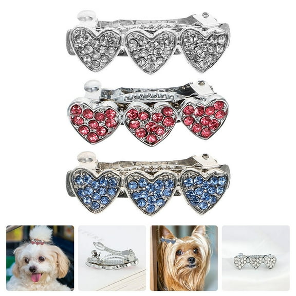 Luxshiny 3Pcs Pet Hairpins Heart Shaped Dog Clips Assorted Colors Elegant Alloy Material