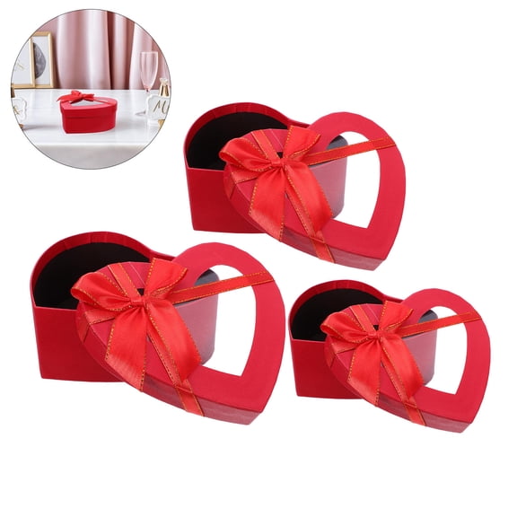 Luxshiny 3Pcs Red Heart Shaped Valentine Day Boxes Paper with Lid for Romantic Decor and Storage