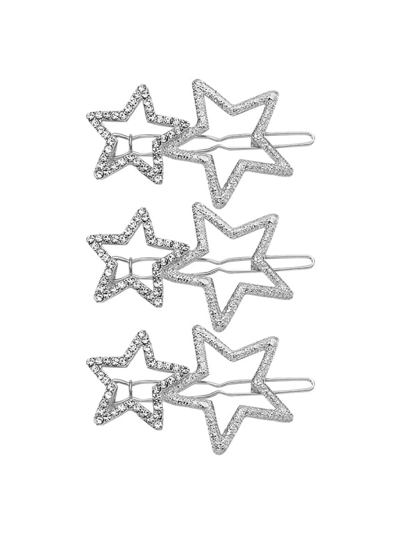 Plated Rhinestone Star Hair Clips Decorative Pins 3 Pack