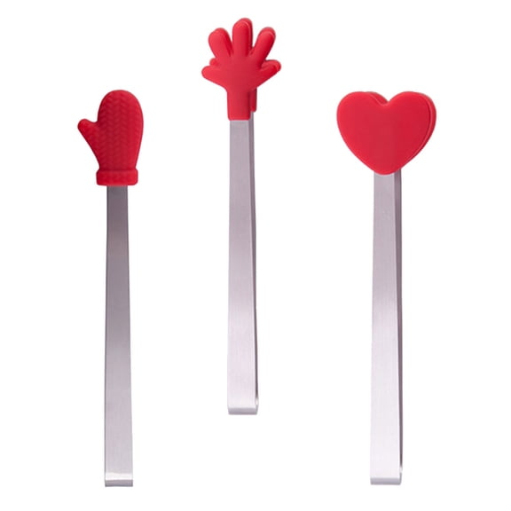Luxshiny 3Pcs Red Silicone Kitchen Sugar Tongs Home Use Stainless Steel Clip Gadget