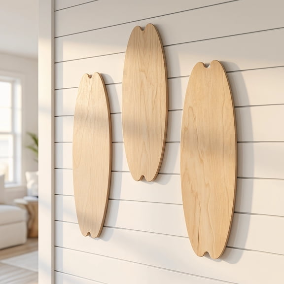 Luxshiny Set of 3 Beige Wooden Surfboard Wall Hanging Signs for Coastal Home Decor and Beach Style Decoration