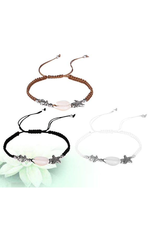 3Pcs Woven Bracelet Woman Shell Handmade Adjustable Wrist Chain with Assorted Colors