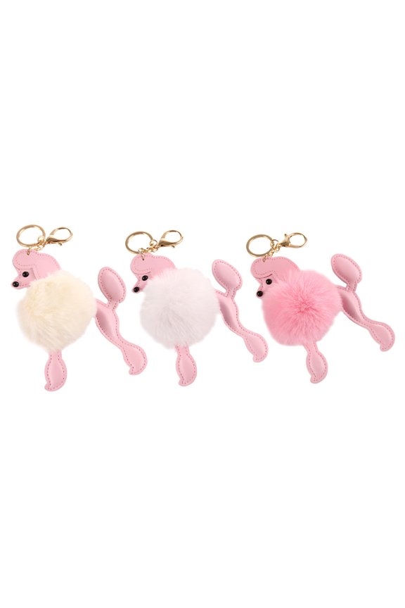 3-Piece Cute Dog Animal Keychain Set in Beige, Ideal Hanging Accessories for Keys, Bags, and Everyday Use