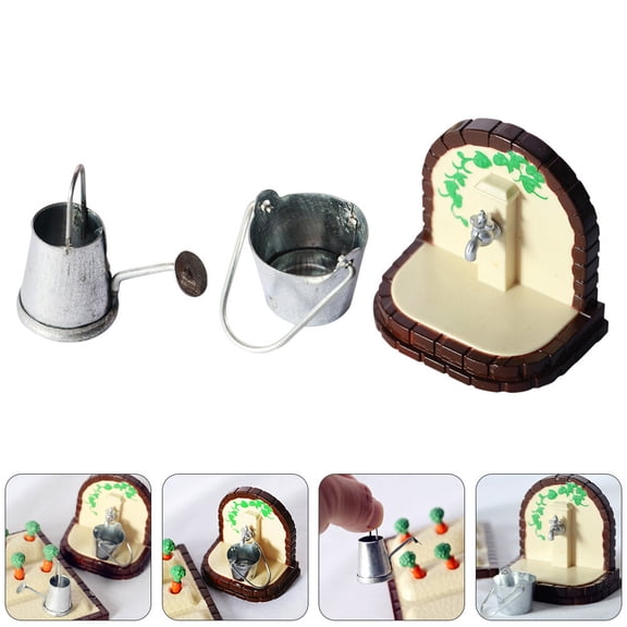 Luxshiny 3pcs Garden Flower Watering Can Miniature Stainless Steel Set for DIY Scene Model