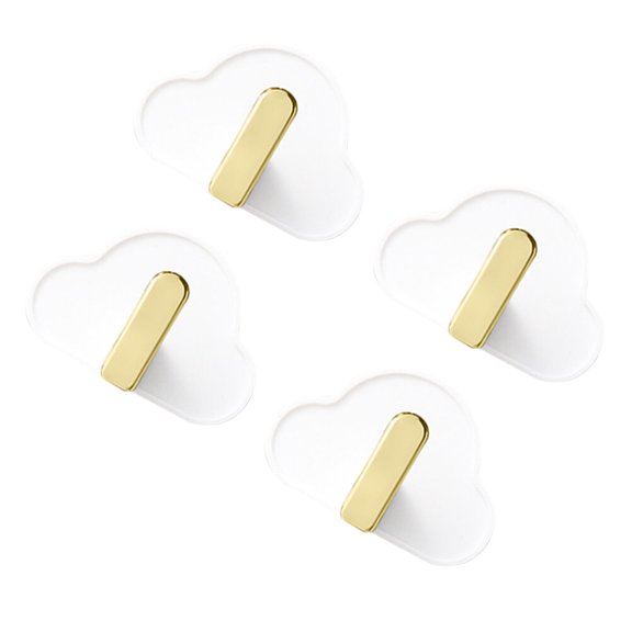 Luxshiny 4Pcs Punching Free Cloud Shape Clothes Hooks White ABS Adhesive Wall Hanging