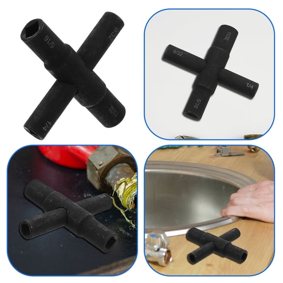 Luxshiny 4 Way Key Wrench Black Steel Tool for Heater Bleed Valve and Water Plumbing Keys