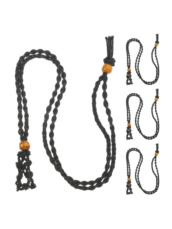 Handmade Black Macrame Stone Holder Necklace, Versatile Fit, Mysterious Vibe, 4Pcs