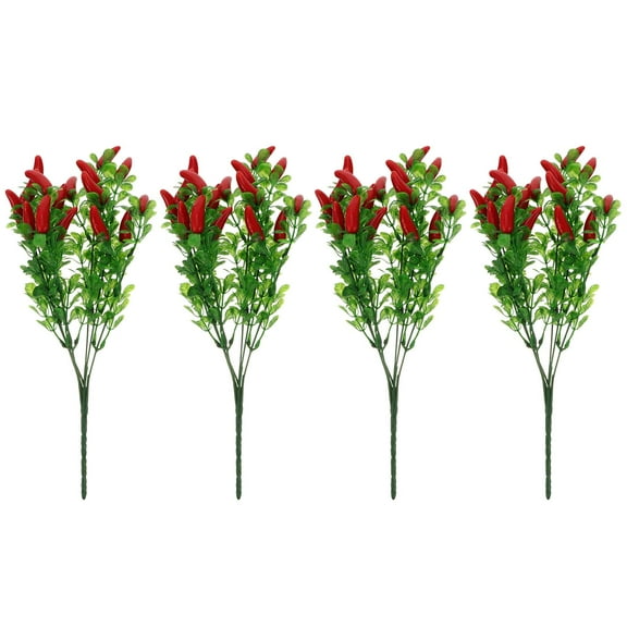 Luxshiny 4Pcs Artificial Chili Bouquet Plastic Simulation Plant Decor for Indoor and Outdoor Use