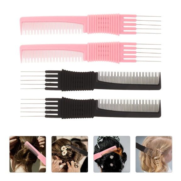 Luxshiny 4Pcs Metal Hair Combs Set Carbon Fiber Teasing and Parting Combs for Styling