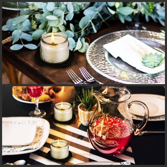 Luxshiny 4Pcs Black Metal Candle Pillar Holders Round Minimalist Candle Dish for Decor